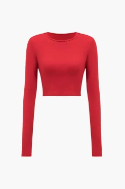 MICAS Skirt Sets-Solid Long Sleeve Top And Maxi Skirt Set CHILI