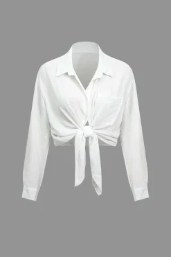 MICAS Short Sets-Solid Long-Sleeve Shirt And Ruffle Short Set WHITE