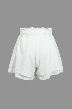MICAS Short Sets-Solid Long-Sleeve Shirt And Ruffle Short Set WHITE