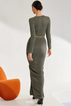 MICAS Skirt Sets-Solid Long-Sleeve Top And Drawstring Skirt Set GRAY