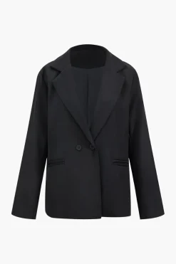 MICAS Outerwear|Outerwear-Solid Notched Lapel Blazer BLACK