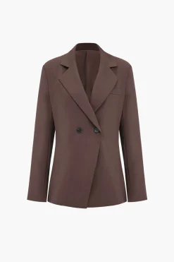 MICAS Outerwear|Outerwear-Solid Notched Lapel Button Blazer COFFEE