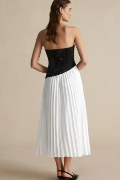 MICAS Maxi Dresses-Solid Patchwork Pleated Asymmetrical Maxi Dress OPTICAL WHITE
