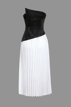 MICAS Maxi Dresses-Solid Patchwork Pleated Asymmetrical Maxi Dress OPTICAL WHITE