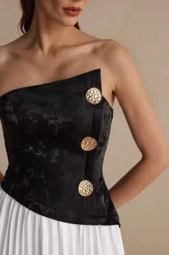 MICAS Maxi Dresses-Solid Patchwork Pleated Asymmetrical Maxi Dress OPTICAL WHITE