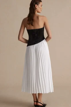 MICAS Maxi Dresses-Solid Patchwork Pleated Asymmetrical Maxi Dress OPTICAL WHITE