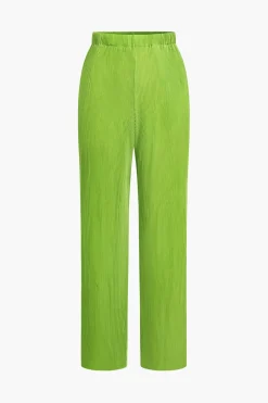 MICAS Pant Sets-Solid Pleated Crop Bustier Top And Trousers Set LIME