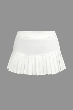 MICAS Skirts-Solid Pleated Mini Skirt WHITE