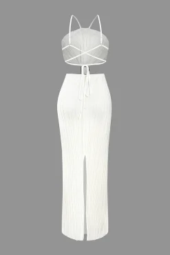 MICAS Maxi Dresses-Solid Pleated Slit Maxi Dress