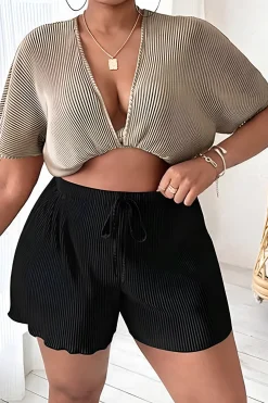 MICAS Shorts-Solid Pleated Tie-Up Shorts BLACK