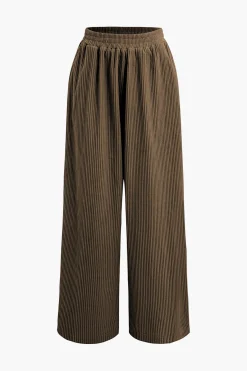 MICAS Pants-Solid Pleated Wide Leg Pants