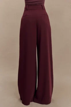MICAS Pants-Solid Pleated Wide Leg Trousers BURGUNDY