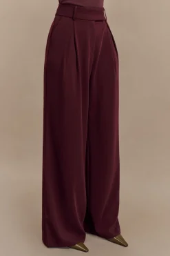 MICAS Pants-Solid Pleated Wide Leg Trousers BURGUNDY