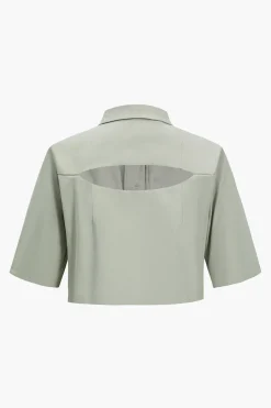 MICAS Pant Sets-Solid Pocket And Zipper Detail Trouser Set SAGE