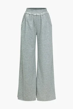 MICAS Pants-Solid Pocket Wide Leg Trousers LIGHT GRAY