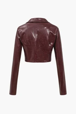 MICAS Outerwear|Outerwear-Solid PU Button And Pocket Details Jacket