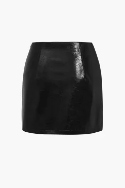 MICAS Skirts-Solid Pu Button Asymmetrical Skirt
