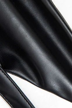 MICAS Long Sleeve Tops|Long Sleeves Tops-Solid Pu Patchwork Color Block Long-Sleeve Shirt BLACK