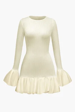 MICAS Long Sleeve Dresses|Mini Dresses-Solid Puff Bell Sleeve Mini Dress