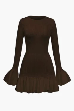 MICAS Long Sleeve Dresses|Mini Dresses-Solid Puff Bell Sleeve Mini Dress