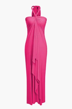MICAS Maxi Dresses-Solid Reversible Asymmetrical Tie-Up Maxi Dress