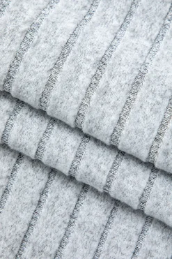 MICAS Knitwear|Knit Sets-Solid Rib Knit Round Neck Long Sleeve Top And Slit Skirt Set PEARL RIVER