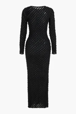 MICAS Long Sleeve Dresses|Maxi Dresses-Solid Round Neck Long Sleeve Maxi Dress BLACK