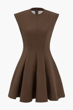 MICAS Mini Dresses-Solid Round Neck Mini Dress COFFEE