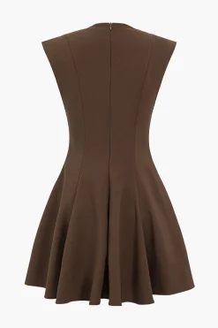 MICAS Mini Dresses-Solid Round Neck Mini Dress COFFEE