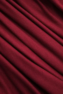 MICAS Midi Dresses-Solid Ruched Backless V-neck Midi Dress BURGUNDY