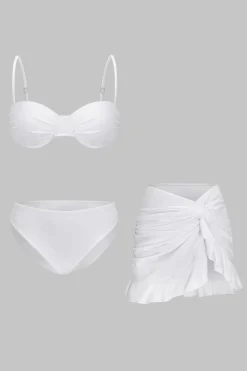 MICAS Swimwear-Solid Ruched Bikini 3-Piece Set WHITE