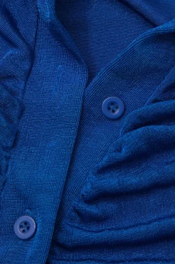 MICAS Long Sleeve Dresses|Midi Dresses-Solid Ruched Button Up Collar Midi Dress BLUE