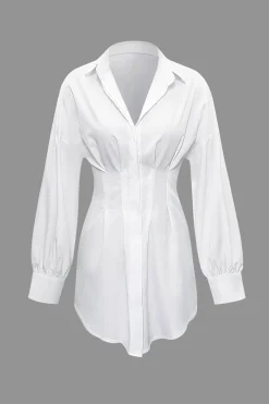 MICAS Long Sleeve Dresses|Mini Dresses-Solid Ruched Long Sleeve Mini Dress WHITE