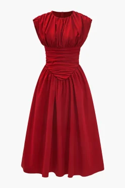 MICAS Midi Dresses-Solid Ruched Midi Dress