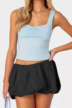 MICAS Skirts-Solid Ruched Mini Skirt BLACK