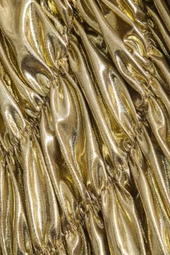 MICAS Maxi Dresses-Solid Ruched Shiny Maxi Dress GOLD