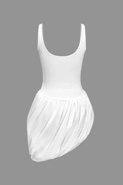 MICAS Mini Dresses-Solid Ruched Slit Tank Mini Dress WHITE