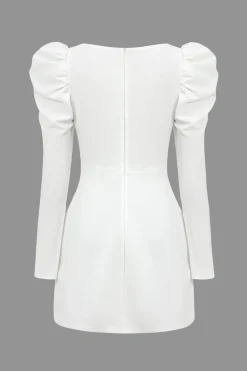 MICAS Long Sleeve Dresses|Mini Dresses-Solid Ruched Square Neck Mini Dress WHITE
