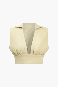 MICAS Skirt Sets-Solid Ruched V-neck Top And Skirt Set WHEAT