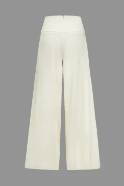 MICAS Pants-Solid Ruched Wide Leg Trousers IVORY