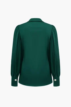 MICAS Long Sleeve Tops|Long Sleeves Tops-Solid Satin Button Long-Sleeve Shirt