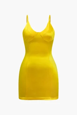 MICAS Mini Dresses-Solid Satin Slip Mini Dress GOLD