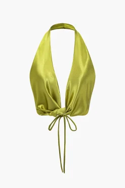 MICAS Tank Tops & Cami-Solid Satin Twist Halter Knot Cami Top PURE GOLD
