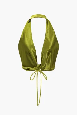 MICAS Tank Tops & Cami-Solid Satin Twist Halter Knot Cami Top PURE GOLD