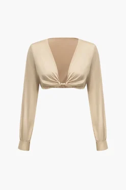 MICAS Skirt Sets-Solid Satin V-neck Cropped Shirt And Asymmetrical Skirt Set DUSTY ROSE