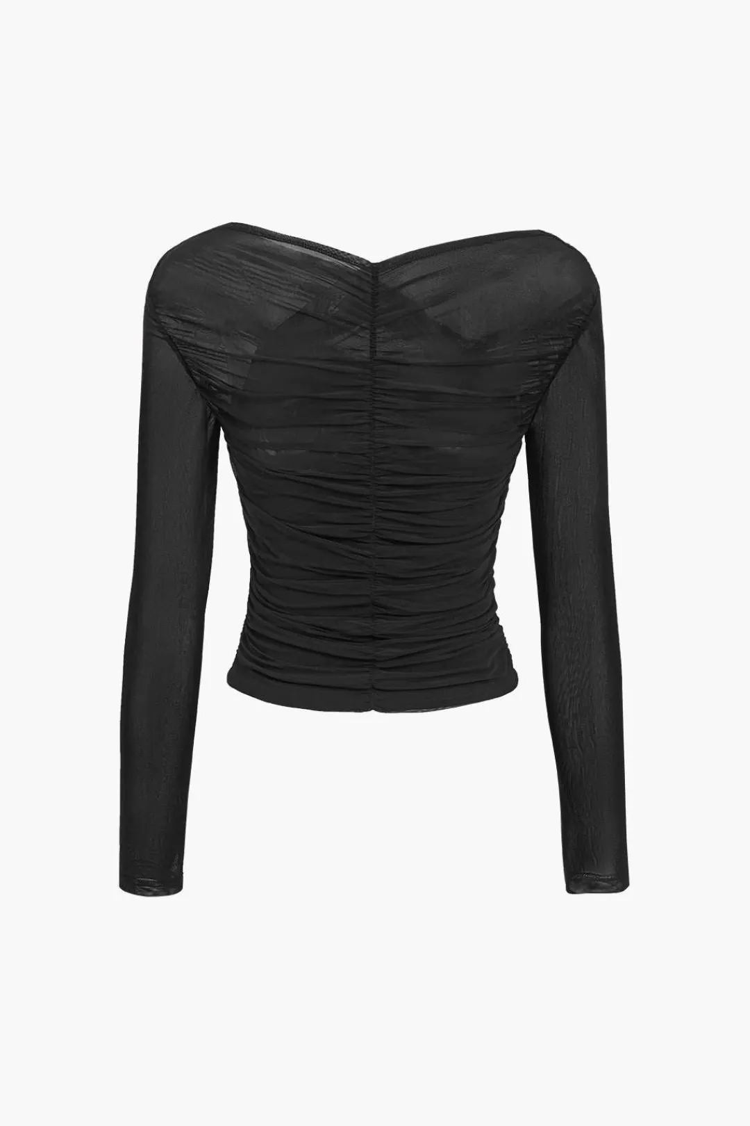 MICAS Long Sleeve Tops|Long Sleeves Tops-Solid Sheer Mesh Ruched Long-Sleeve Top