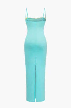 MICAS Maxi Dresses-Solid Slit Color Block Bustier Maxi Dress TIFFANY