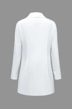 MICAS Long Sleeve Tops|Long Sleeves Tops-Solid Slit Long-Sleeve Shirt WHITE