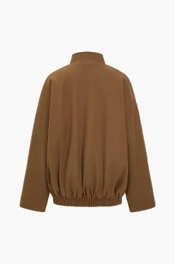 MICAS Outerwear|Outerwear-Solid Stand Collar Button Coat BROWN