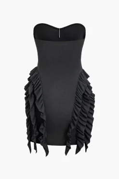 MICAS Mini Dresses-Solid Strapless Ruffle Mini Dress BLACK